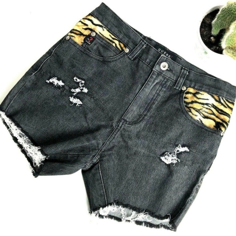 GUESS High Rise Distressed Denim Jean Shorts 27